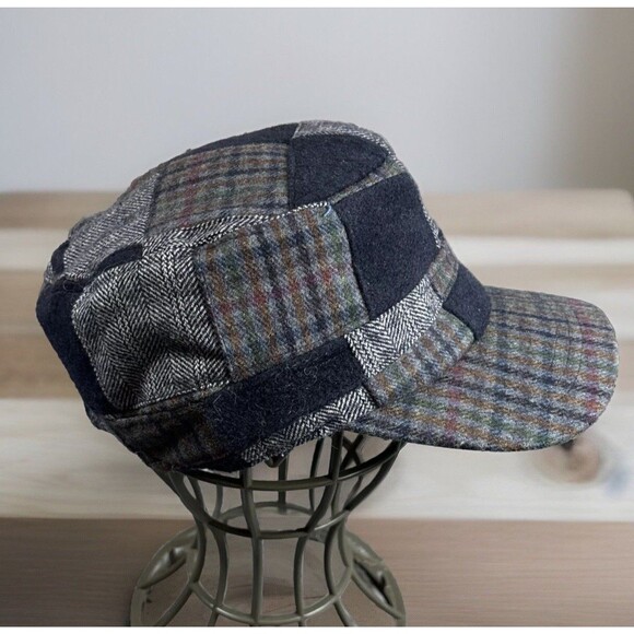 Patchwork Women’s Cap Hat Navy Blue Brim Plaid Tartan Retro 60s Mod MCM Artsy - Picture 2 of 10